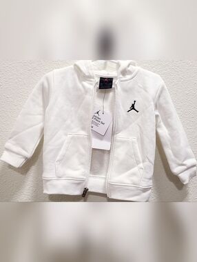 Jordan Kids White Hooded Zip Sweatshirt with Black Jumpman